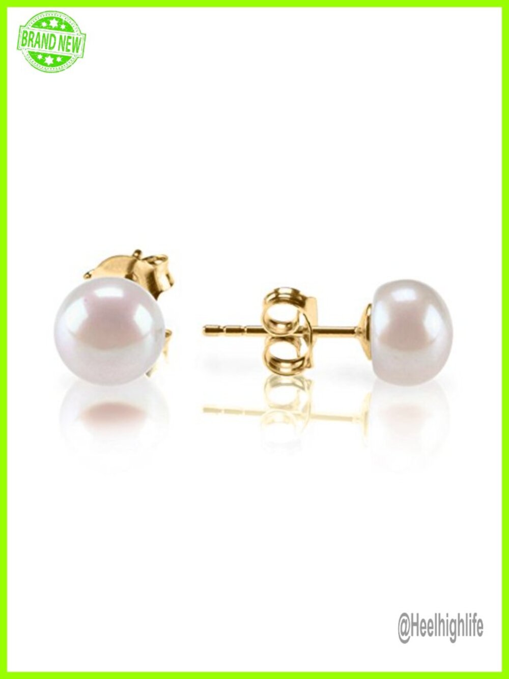 14K Gold Plated Freshwater Cultured Pearl Stud Earrings 925 Sterling Silver